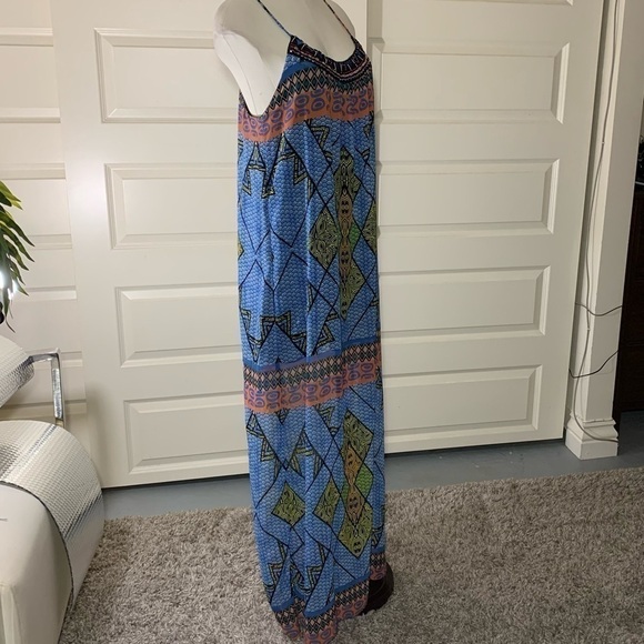 eight Sixty Easy Breezy Multicolor Tribal Print Maxi Dress Beads Collar Size S - Picture 5 of 10